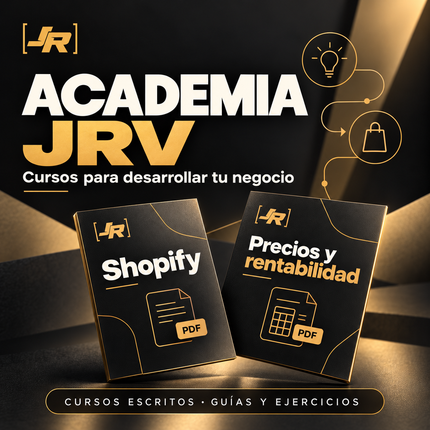 Academia JRV: cursos escritos para desarrollar tu negocio, con guías y ejercicios PDF sobre Shopify y precios y rentabilidad.