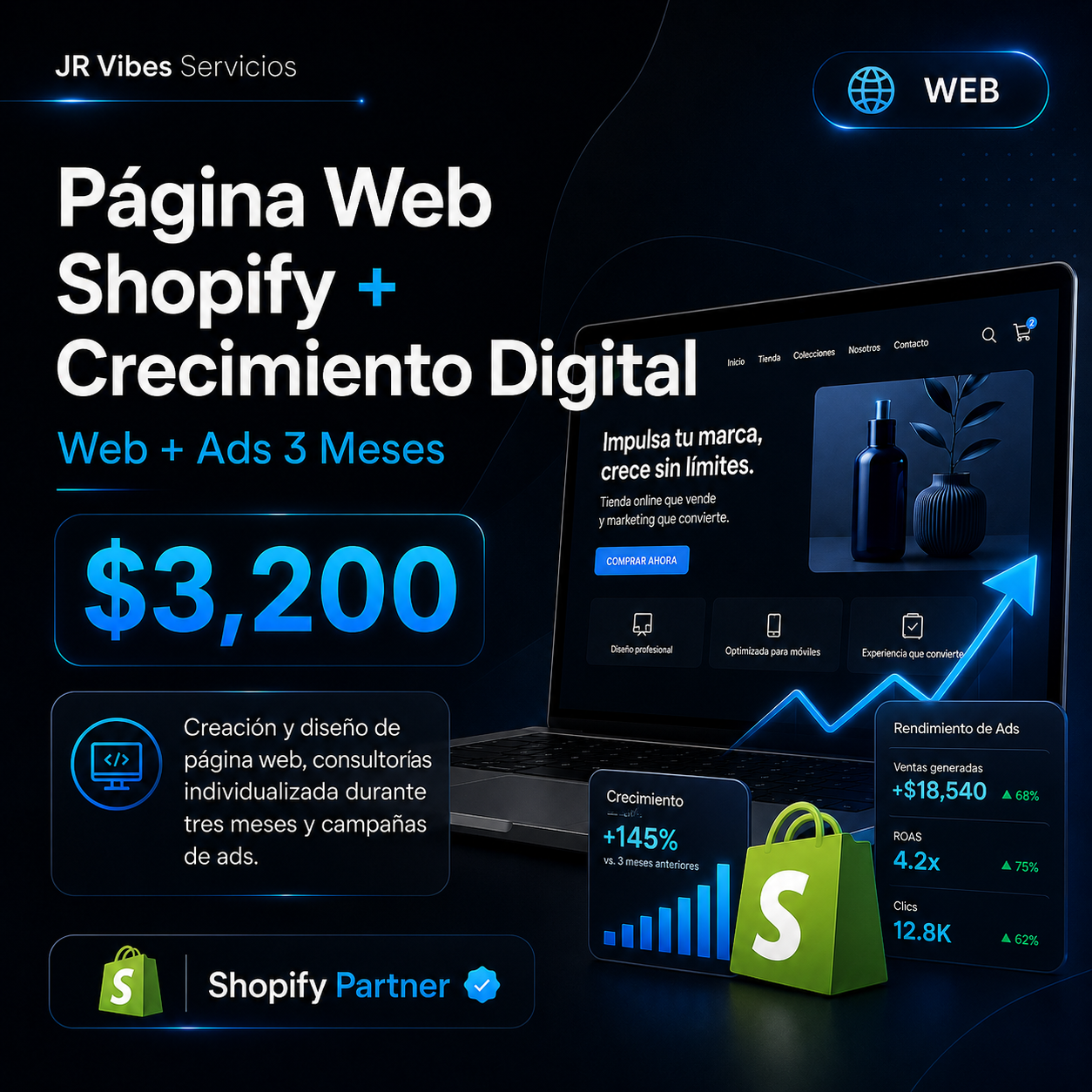 Página Web Shopify + Crecimiento Digital - Web + Ads 3 Meses
